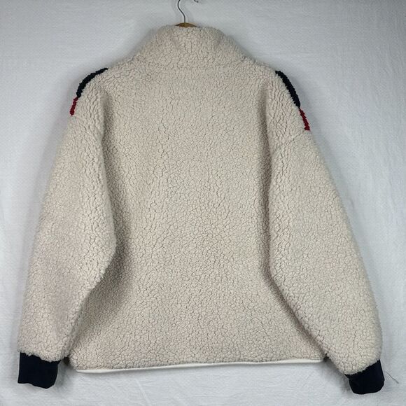 Tommy Hilfiger Sport Sherpa Fleece Pullover Women’s L White Red Navy Colorblock - Picture 9 of 11